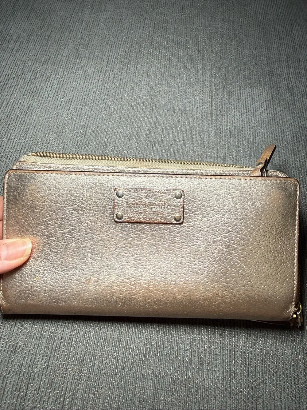 Kate spade Metallic Rose Gold Wristlet Wallet with Zip Closure
